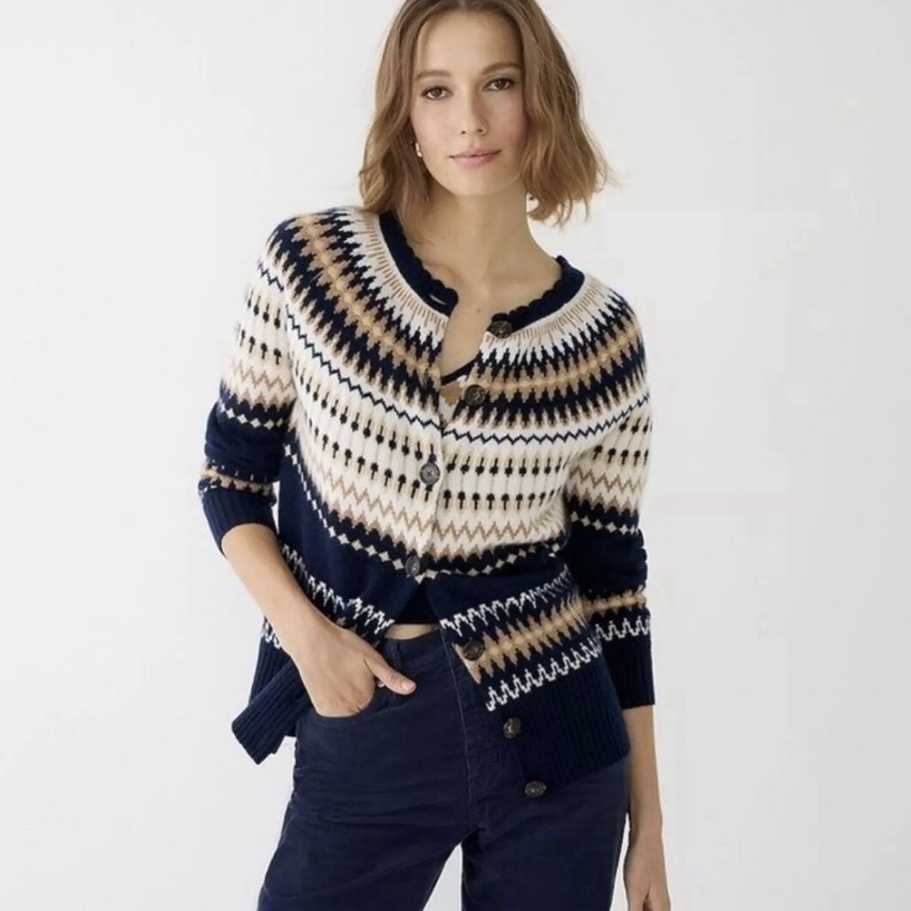 100% Cashmere J. Crew Fair Isle Cardigan